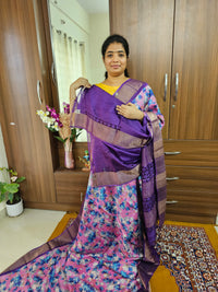 Pink with Purple Pure Handwoven Tussar Silk Saree with Cut Work