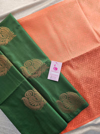 Green with Peach Copper Zari Woven Borderless Semi Soft Silk Saree