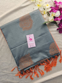 Grey with Peach Copper Zari Woven Borderless Semi Soft Silk Saree