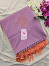 Dual Shade Lavender with Peach Copper Zari Woven Border Semi Soft Silk Saree