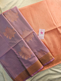 Dual Shade Lavender with Peach Copper Zari Woven Border Semi Soft Silk Saree