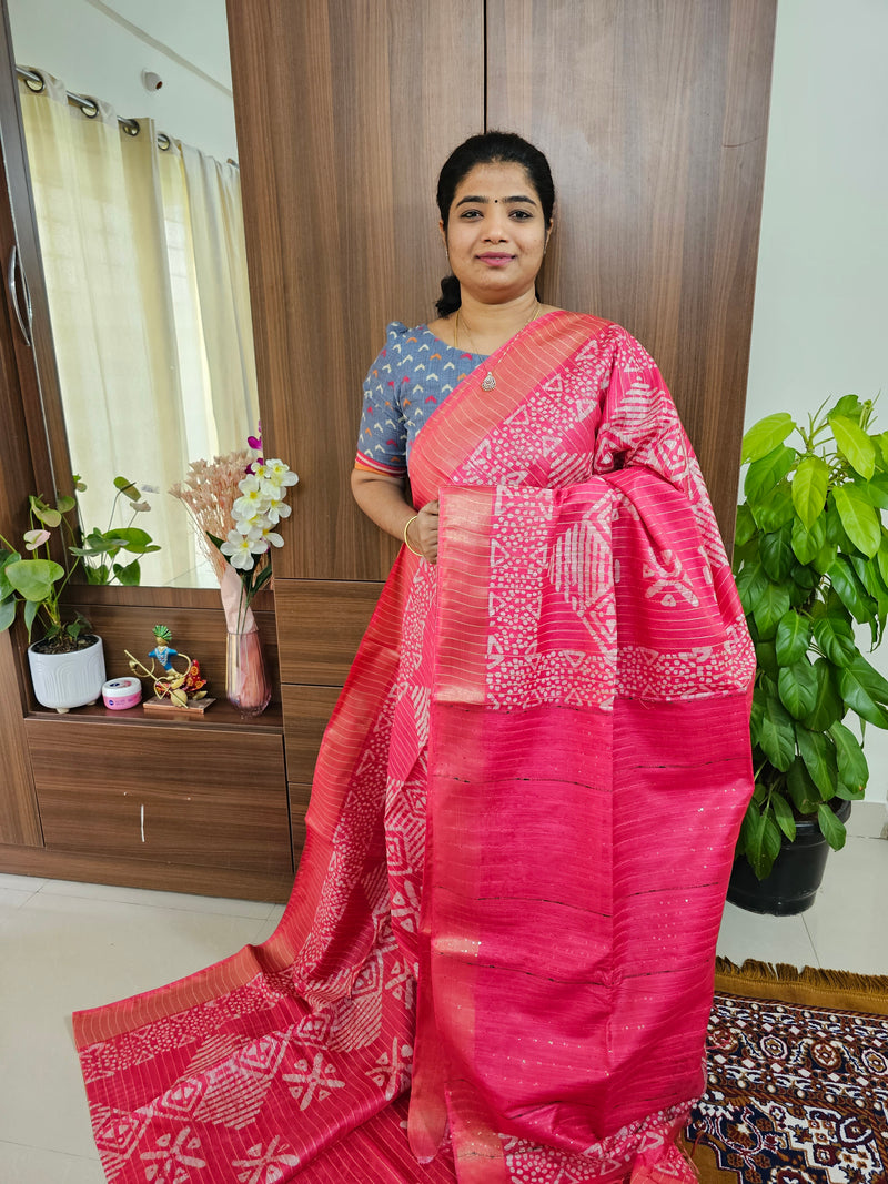Bhagalpuri Silk Viscous Sarees with Batik Pattern -  Pink