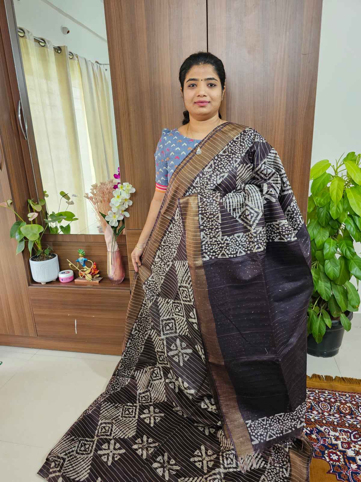 Bhagalpuri Silk Viscous Sarees with Batik Pattern -  Brown