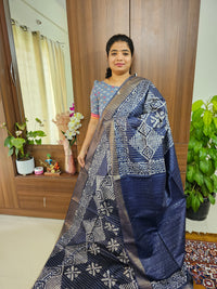 Bhagalpuri Silk Viscous Sarees with Batik Pattern -  Navy Blue