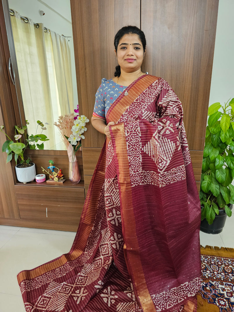 Bhagalpuri Silk Viscous Sarees with Batik Pattern - Maroon