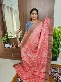 Peach Handwoven Tussar Silk Saree with Zari Border