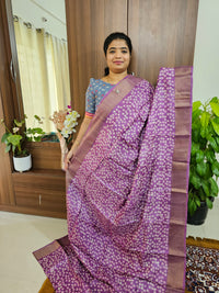 Dark Lavender Handwoven Tussar Silk Saree with Zari Border