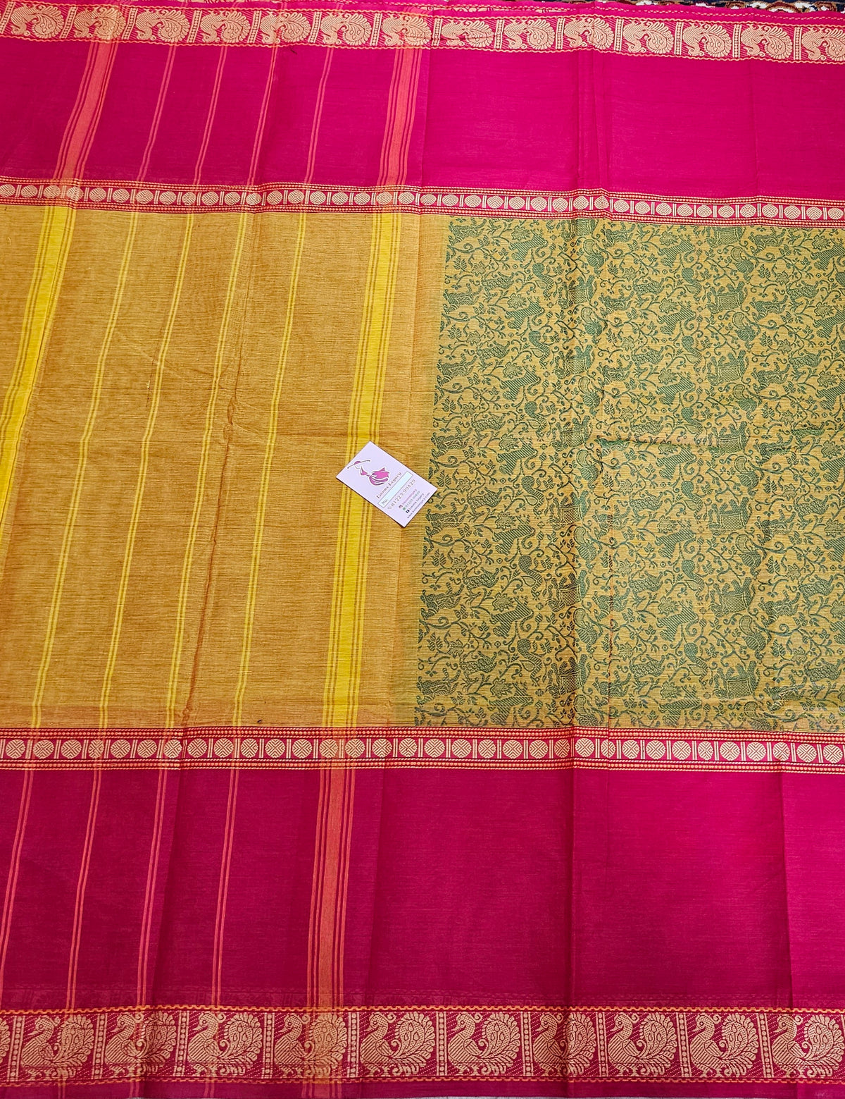 Mustard  Yellow with Pink Vanasingram Pattern Kanchi Cotton