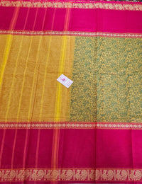 Mustard  Yellow with Pink Vanasingram Pattern Kanchi Cotton