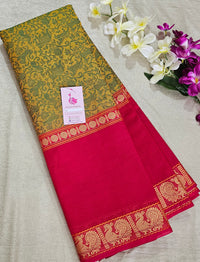 Mustard  Yellow with Pink Vanasingram Pattern Kanchi Cotton