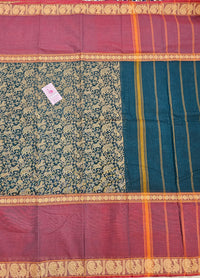 Peacock Green with Dual Shade Maroon Vanasingram Pattern Kanchi Cotton