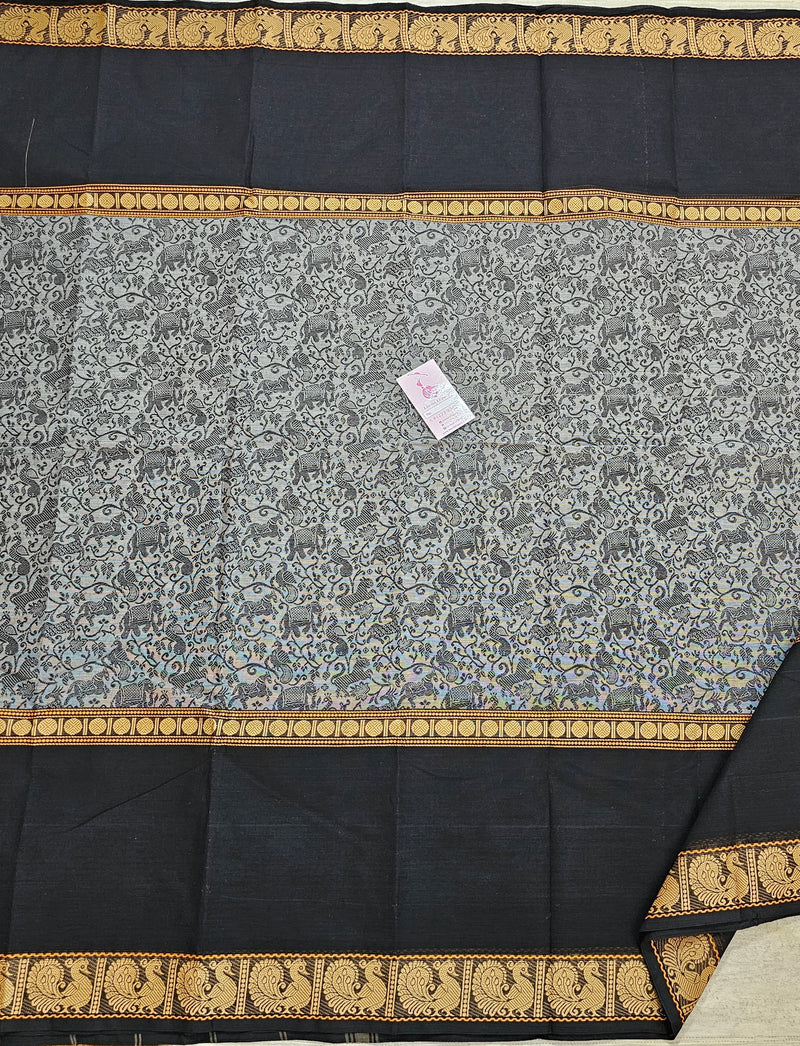 Grey with Black Vanasingram Pattern Kanchi Cotton