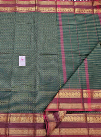 Bottle Green with Maroon Muthu Kattam Lakshadeepam Pattern Kanchi Cotton Sarees