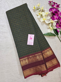 Bottle Green with Maroon Muthu Kattam Lakshadeepam Pattern Kanchi Cotton Sarees