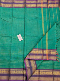 SeaGreen with Dual Shade Purple  Muthu Kattam Lakshadeepam Pattern Kanchi Cotton Sarees