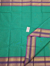 SeaGreen with Dual Shade Purple  Muthu Kattam Lakshadeepam Pattern Kanchi Cotton Sarees