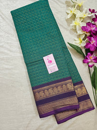 SeaGreen with Dual Shade Purple  Muthu Kattam Lakshadeepam Pattern Kanchi Cotton Sarees