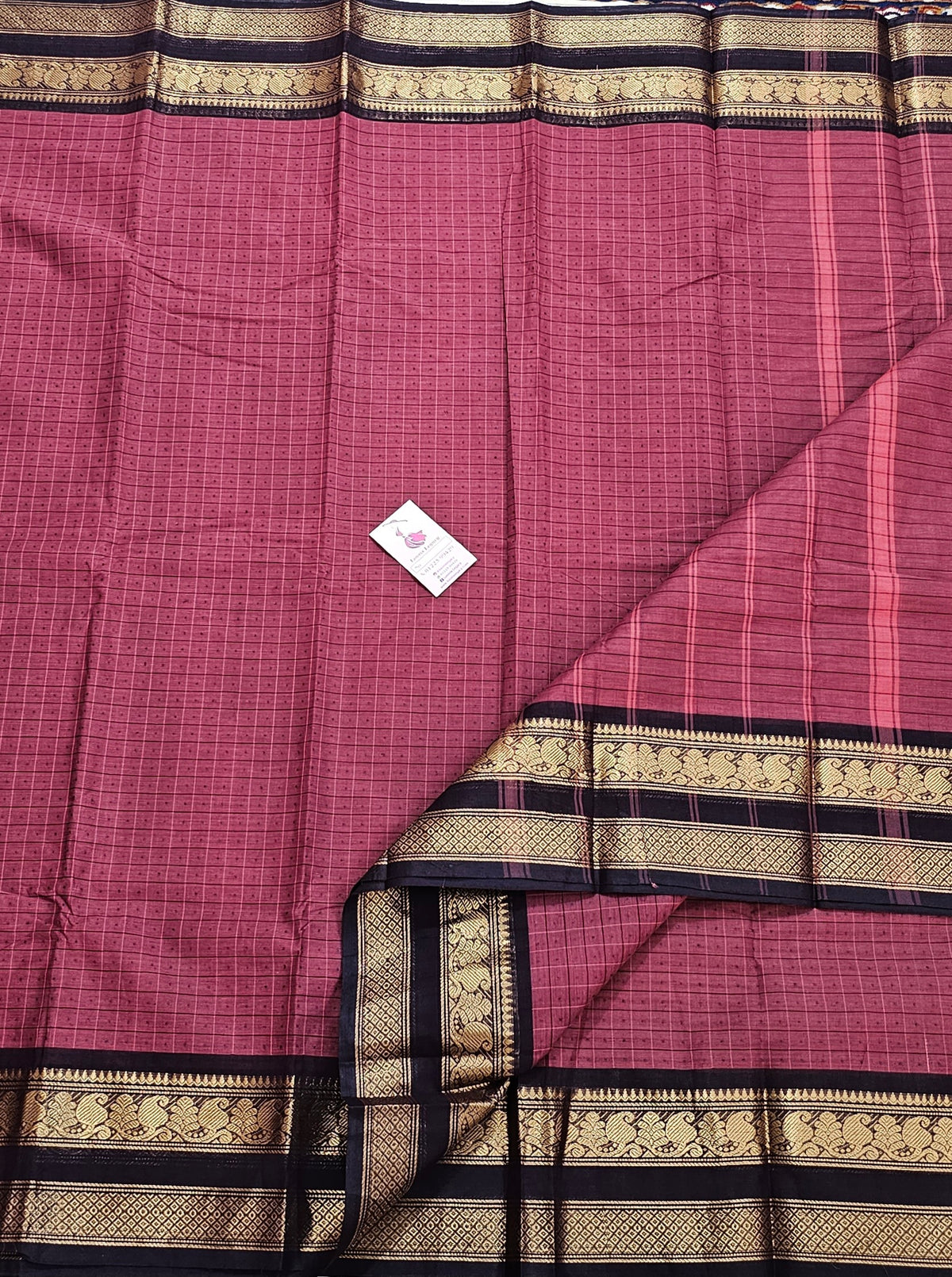 Dark Onion Pink with Black Muthu Kattam Lakshadeepam Pattern Kanchi Cotton Sarees