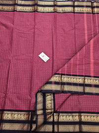 Dark Onion Pink with Black Muthu Kattam Lakshadeepam Pattern Kanchi Cotton Sarees