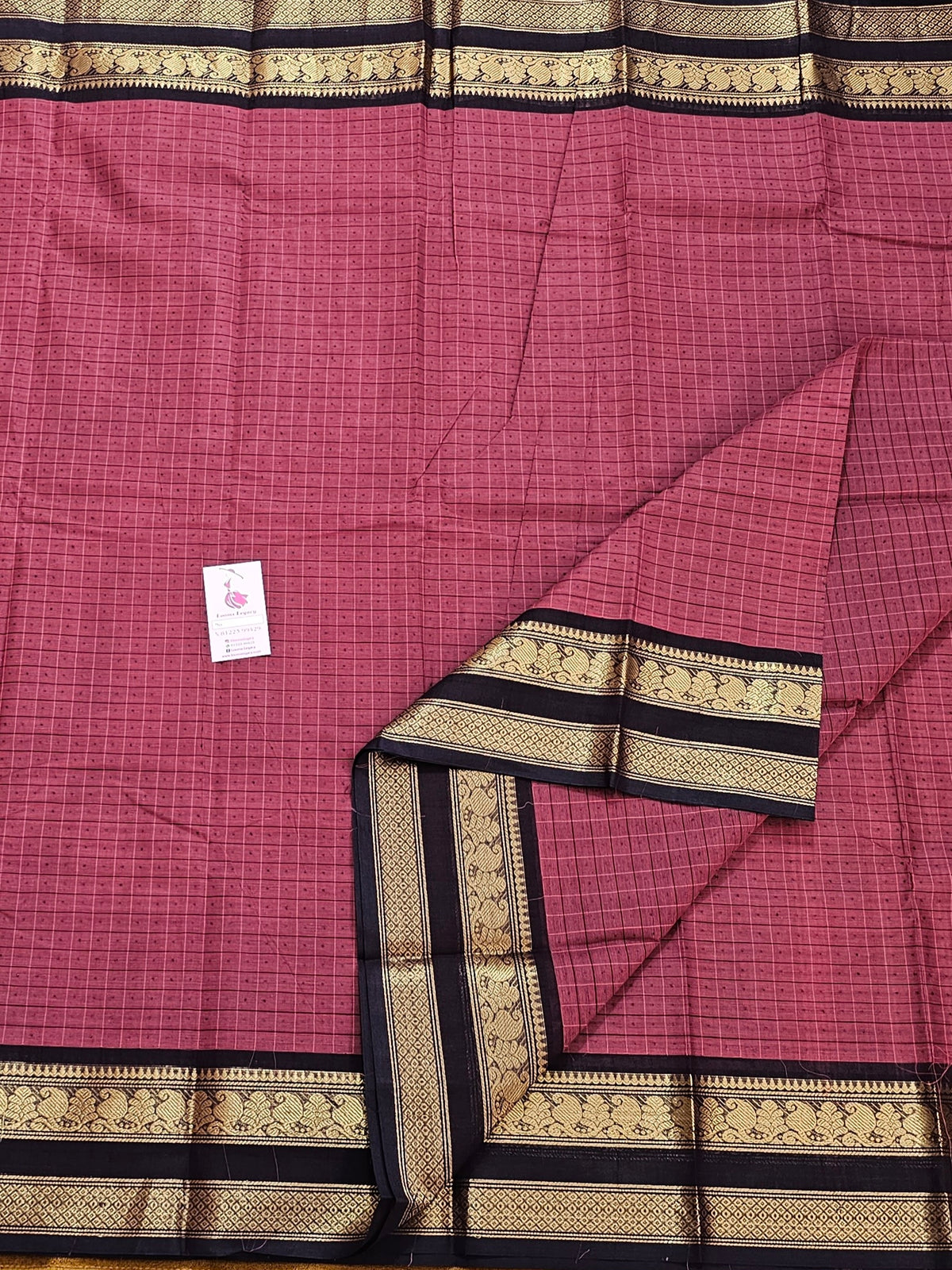 Dark Onion Pink with Black Muthu Kattam Lakshadeepam Pattern Kanchi Cotton Sarees