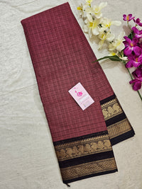 Dark Onion Pink with Black Muthu Kattam Lakshadeepam Pattern Kanchi Cotton Sarees