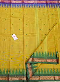 Yellow with Maroon Kanchi Cotton Saree with Ganga Jamuna Border