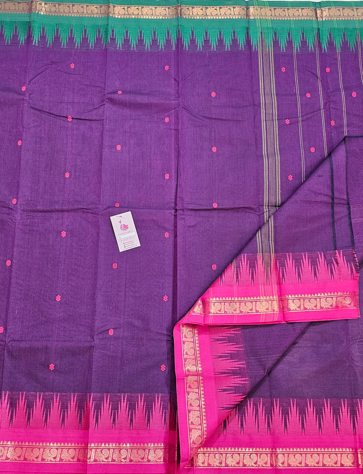 Purple Kanchi Cotton Saree with Ganga Jamuna Border