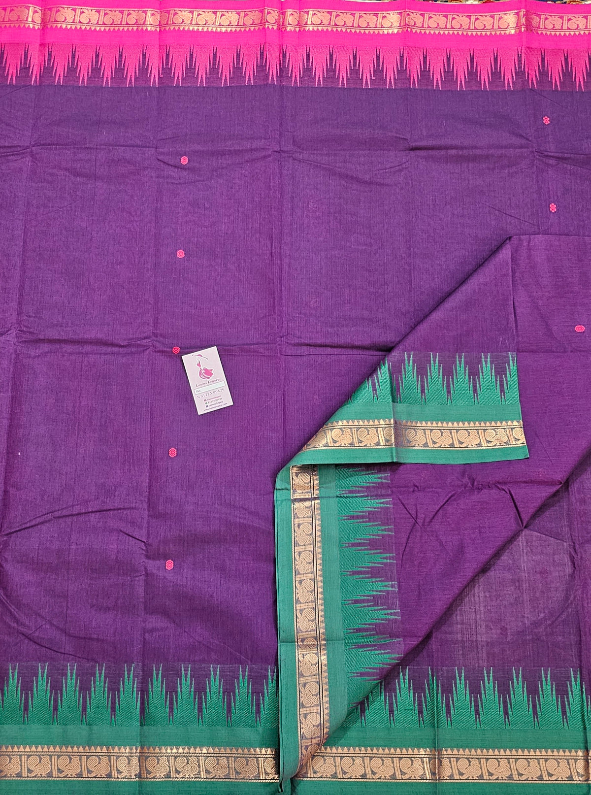 Purple Kanchi Cotton Saree with Ganga Jamuna Border