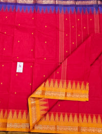 Red  Kanchi Cotton Saree with Ganga Jamuna Border