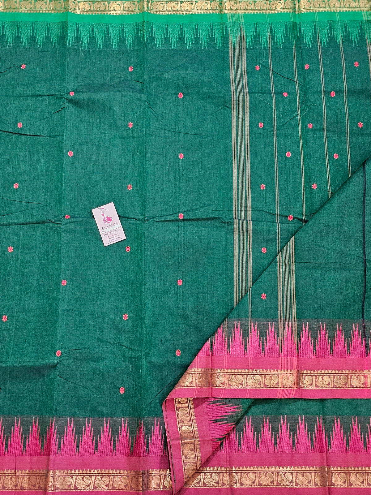 Peacock Green Kanchi Cotton Saree with Ganga Jamuna Border