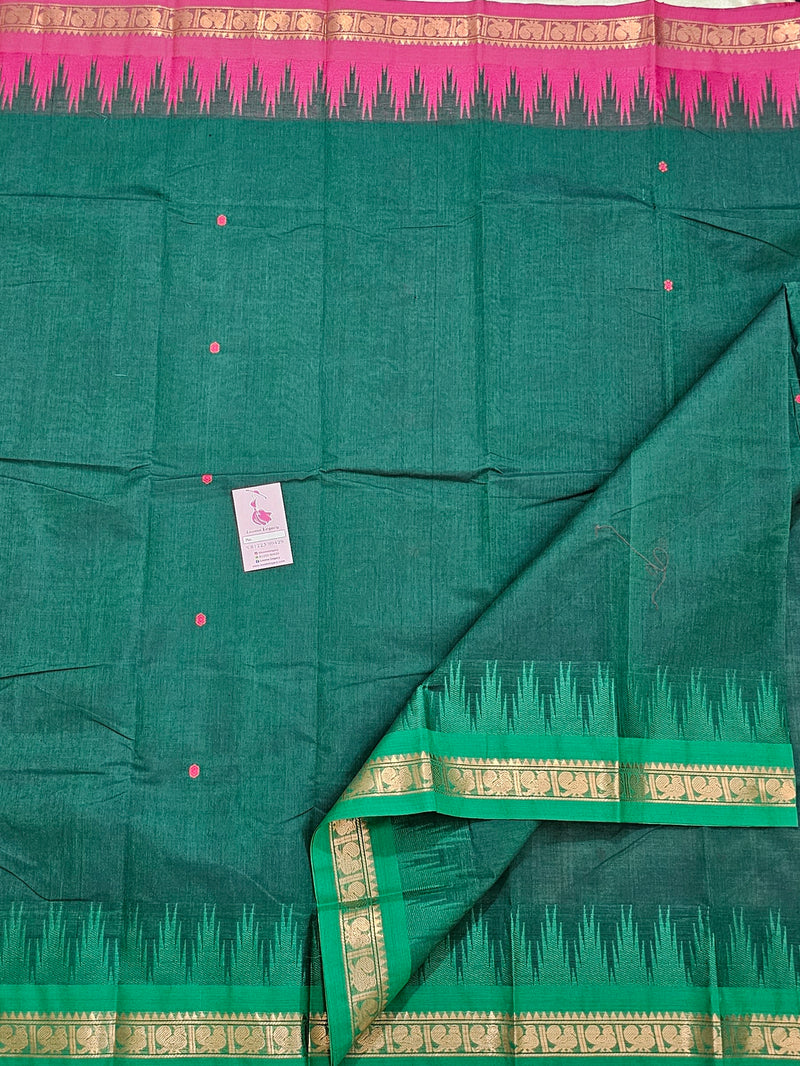 Peacock Green Kanchi Cotton Saree with Ganga Jamuna Border