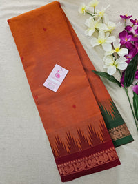 Orange Kanchi Cotton Saree with Ganga Jamuna Border