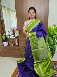 Classical Kanjivaram Pattern Pure Handloom Soft Silk Saree - Deep Violet with Green