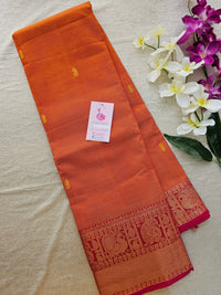 Orange Kanchi Cotton Saree with Rich Border and Pallu