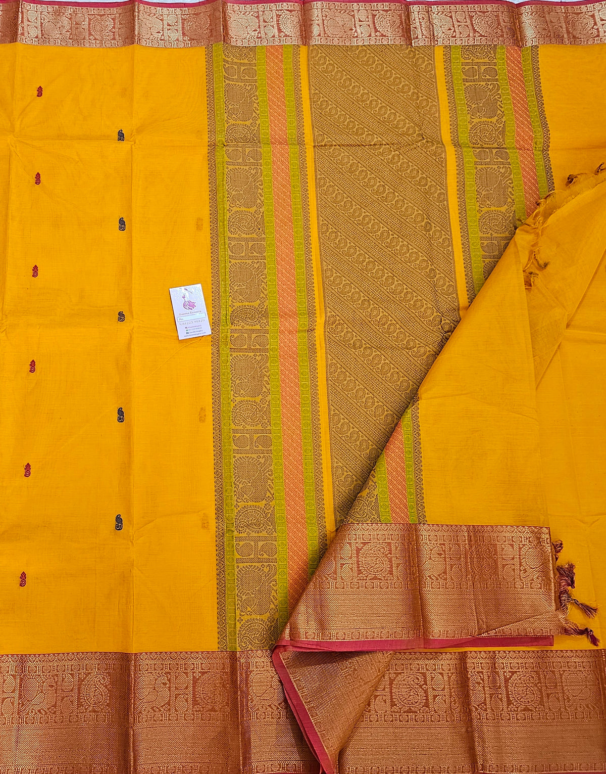 Yellow Kanchi Cotton Saree with Rich Border and Pallu