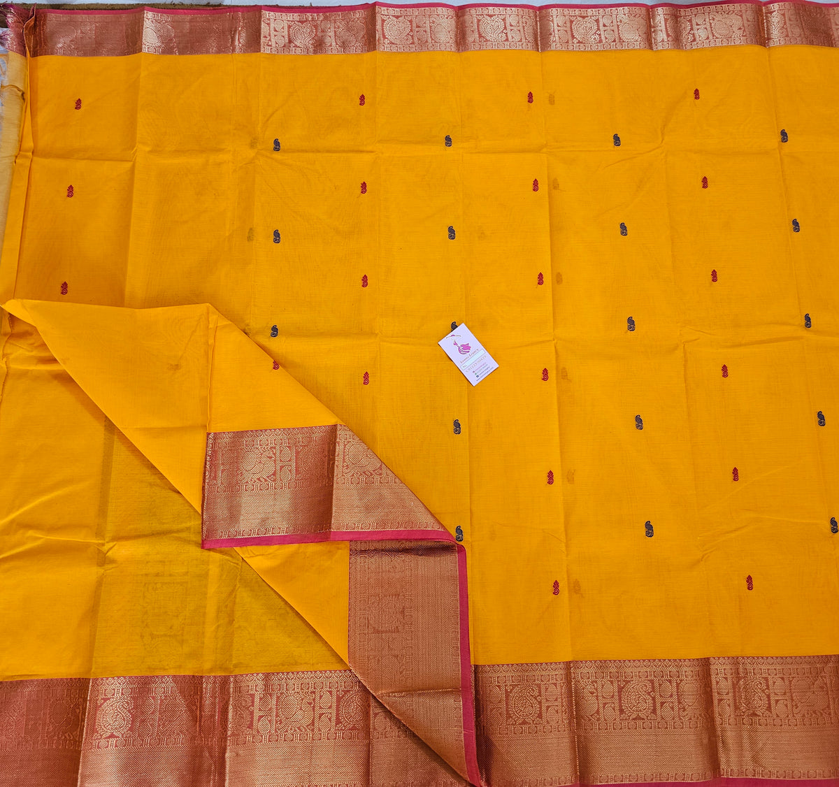 Yellow Kanchi Cotton Saree with Rich Border and Pallu