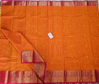 Orange Kanchi Cotton Saree with Rich Border and Pallu