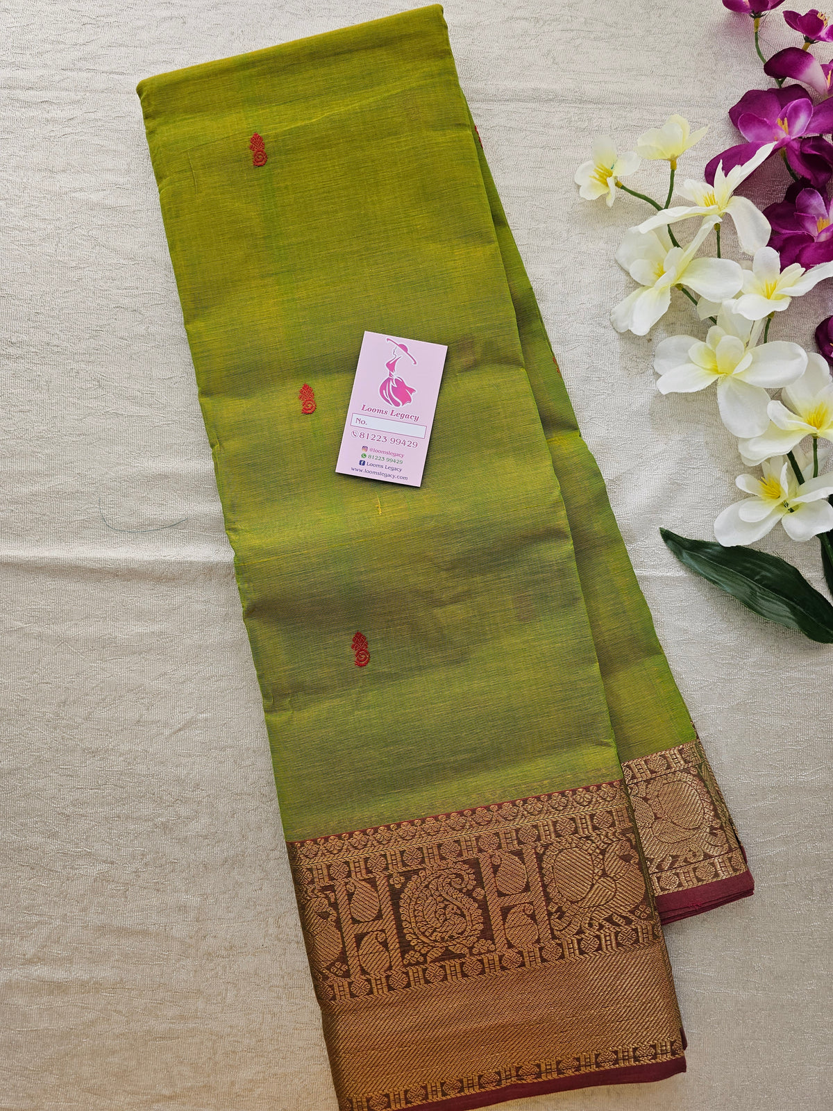 Mehndi Green Kanchi Cotton Saree with Rich Border and Pallu