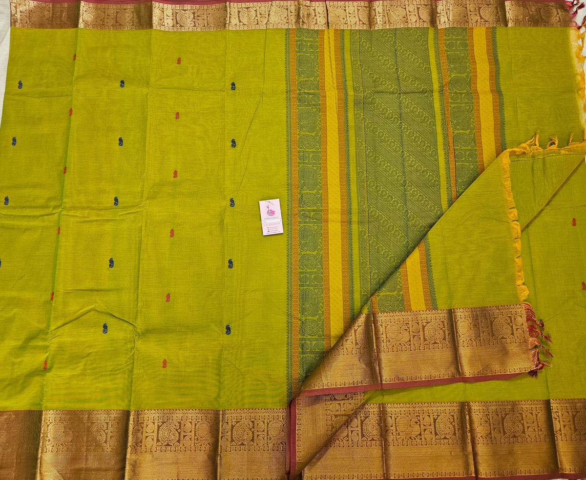 Mehndi Green Kanchi Cotton Saree with Rich Border and Pallu