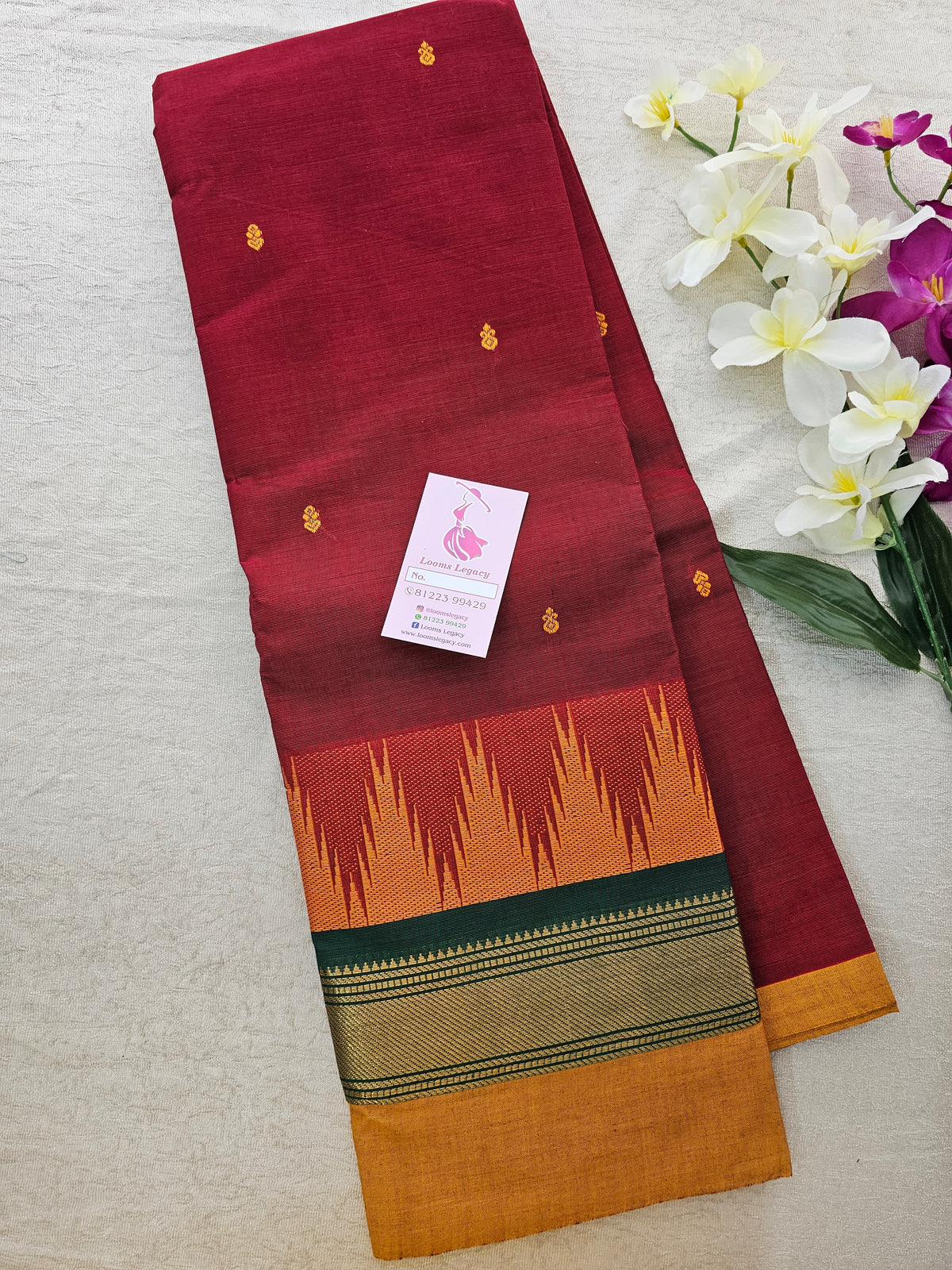 Dark Maroon Kanchi Cotton Saree