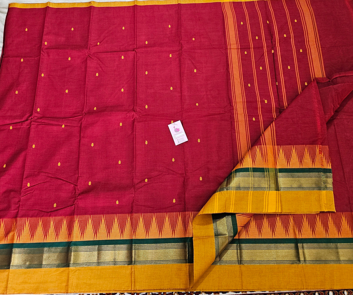 Dark Maroon Kanchi Cotton Saree