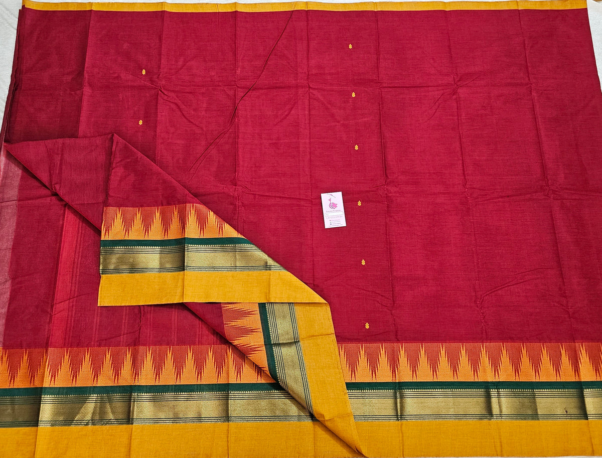 Dark Maroon Kanchi Cotton Saree