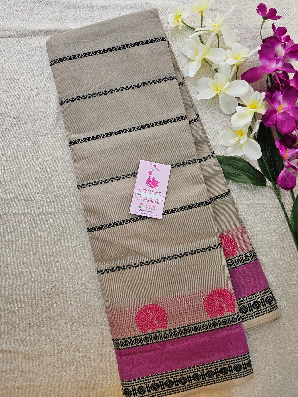 Beige Velthari Pattern Kanchi Cotton Saree