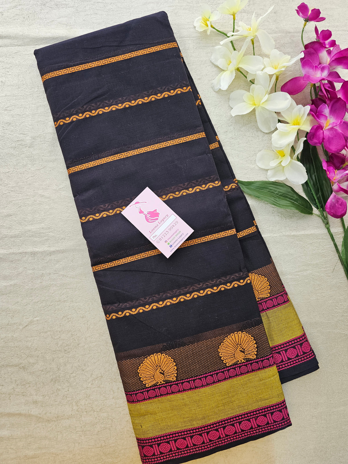 Dark Blue Velthari Pattern Kanchi Cotton Saree