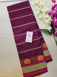 Dark Purple Velthari Pattern Kanchi Cotton Saree