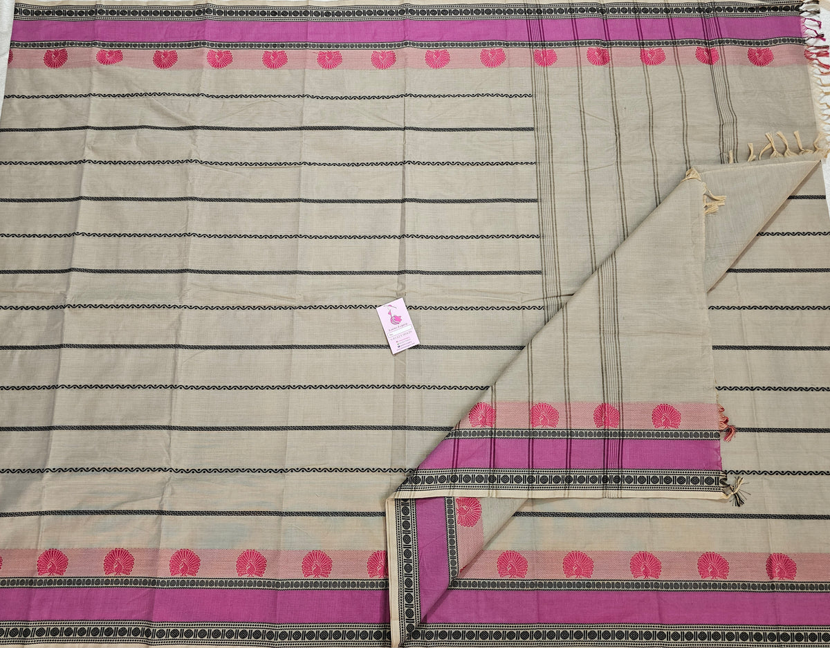 Beige Velthari Pattern Kanchi Cotton Saree