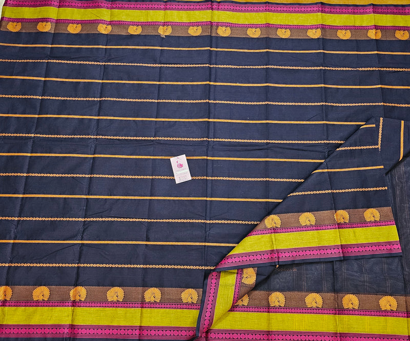 Navy Blue Velthari Pattern Kanchi Cotton Saree