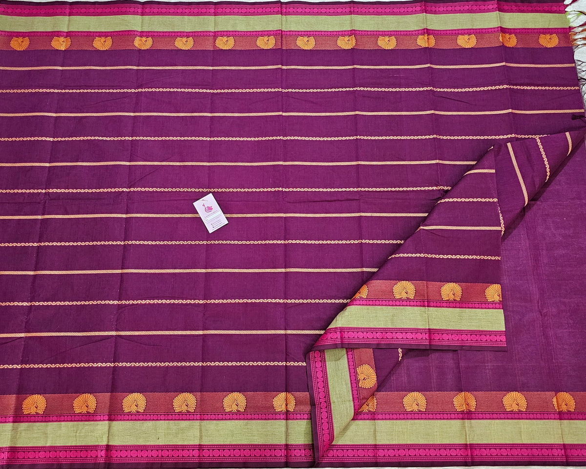 Dark Purple Velthari Pattern Kanchi Cotton Saree