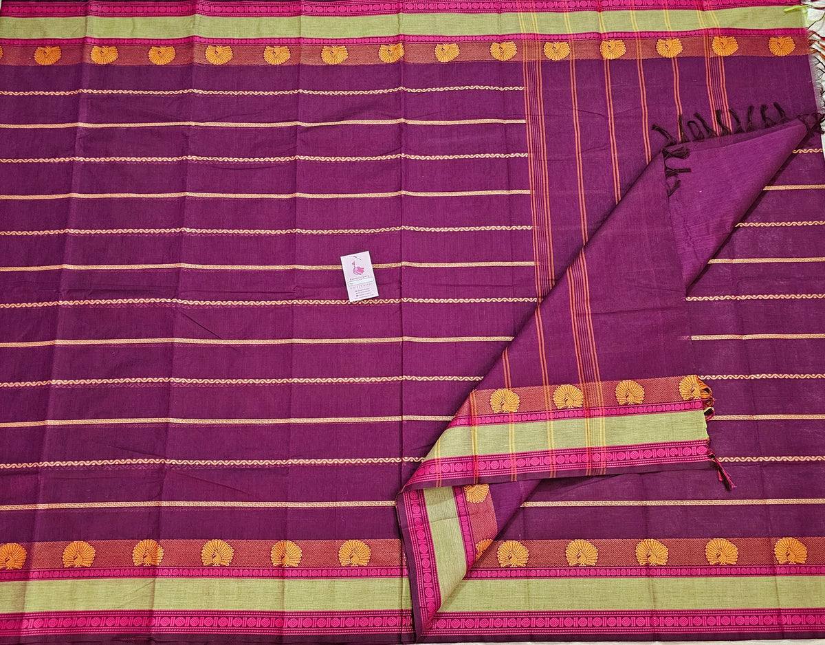 Dark Purple Velthari Pattern Kanchi Cotton Saree