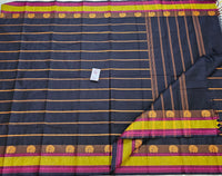 Dark Blue Velthari Pattern Kanchi Cotton Saree